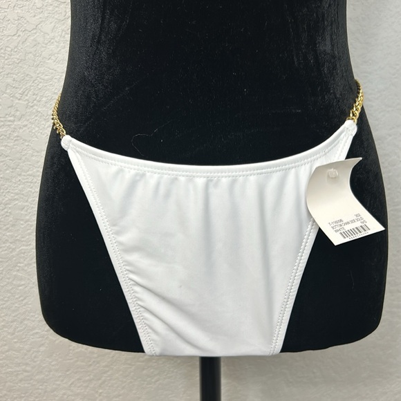 NWT Betty Jade high waisted sz Large white with gold chain at hips swimwear - Picture 1 of 9
